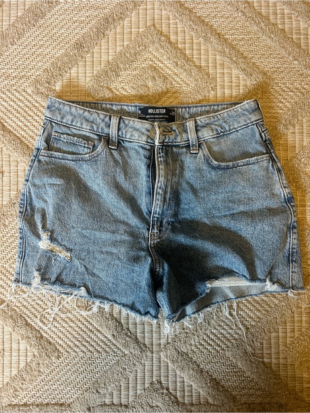 Hollister Light Blue Distressed Denim Mom Shorts